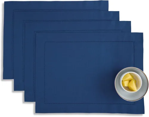 Miniatura 40 de Solino Home - Juego de 4 manteles individuales de lino amarillo, 14 x 19 pulgadas, manteles individuales de algodón y lino con punto de dobladillo