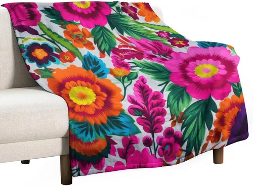 Miniatura 23 de Manta de forro polar con flores mexicanas, acogedora manta de franela para cama de 50 x 60 pulgadas para sofá, cama, oficina, Navidad, Halloween
