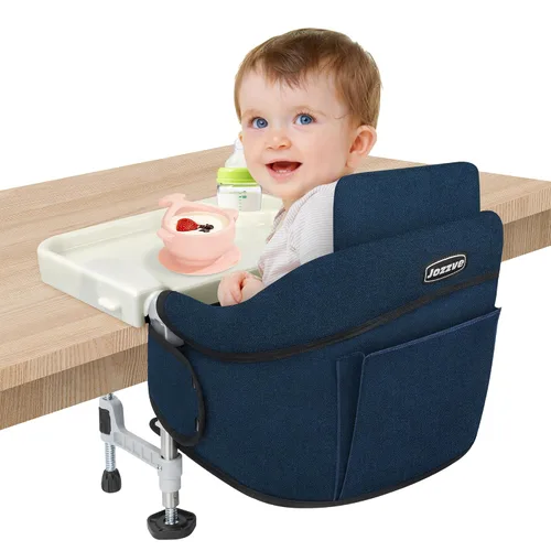 Silla alta de gancho: silla de viaje portátil para bebé y niño, clip plegable con tablero de respaldo, bandeja de comedor extraíble y bolsa de