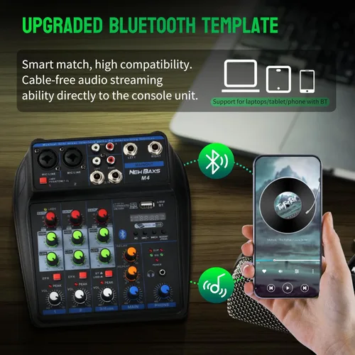Miniatura 3 de Mezclador de audio para DJ, mezcladores de DJ, tablero de sonido de 4 canales con Bluetooth, NEW BAXS Sound Mixer Board XLR/1/4 pulgadas, entrada