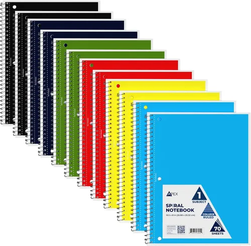 Cuaderno de espiral, cuadernos con rayas universitarias, 70 hojas, una sola materia, cuadernos a granel, surtido de 6 colores, hojas perforadas de 3