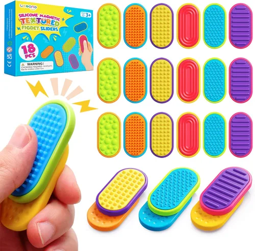 Juguetes magnéticos sensoriales para niños: paquete de 18 deslizadores magnéticos de silicona texturizada para niños con autismo, imprescindibles