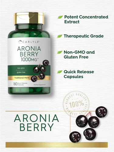 Miniatura 3 de Carlyle Cápsulas de bayas de Aronia 180 píldoras Extracto de chokeberry Suplemento sin OMG y sin gluten
