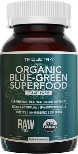 Tabletas orgánicas de espirulina y clorella – 4 certificaciones orgánicas, crudas, no irradiadas – 50/50 mezcla de algas verdes azules – Contenido