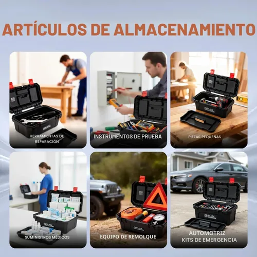 Miniatura 6 de Black Canyon Caja de herramientas de plástico de 17 pulgadas, soporta hasta 44 libras, diseño de doble capa, flexible para apilar, almacenamiento