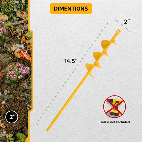Miniatura 2 de Broca de Barrena de Jardín para Plantar – 2"(D) x14.5"(L) – Barrena de Taladro Excavadora de Hoyos para Bulbos de Jardinería, Flores y Plantas