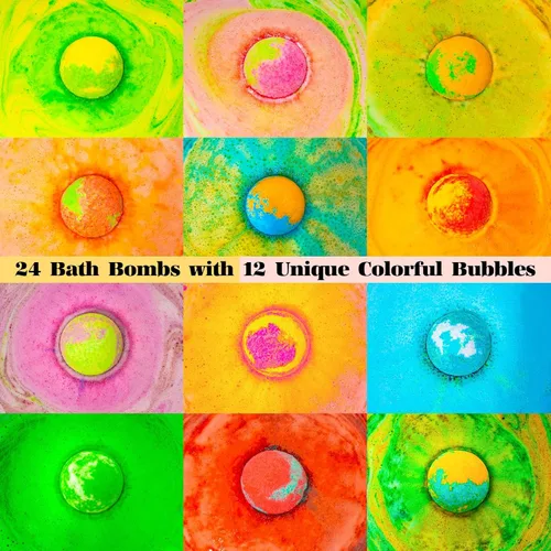 Miniatura 4 de Bombas de baño de regalo, paquete de 24 bombas de burbujas con 12 aromas únicos, colecciones florales y afrutadas, calmante para la piel y mejora