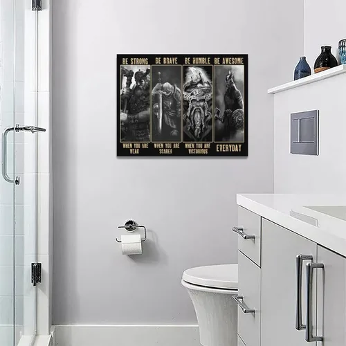 Miniatura 5 de Arte de pared de guerrero vikingo, cuadro de samurái vikingo, decoración de pared, citas inspiradoras "Sé fuerte", impresiones de pintura en lienzo