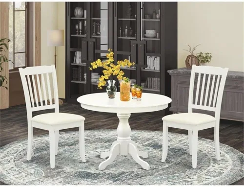 Miniatura 2 de East West Furniture El juego de habitación Hartland de 3 piezas contiene una mesa de cocina redonda con pedestal y 2 sillas de comedor tapizadas