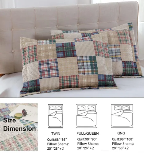 Miniatura 7 de Juego de colcha a cuadros Ycosy, color beige, tamaño king, ropa de cama de retazos, colcha reversible, colcha a cuadros, colcha ligera, suave, juego