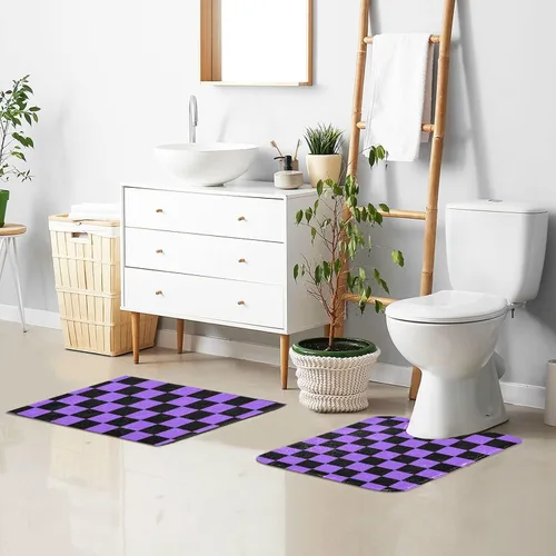 Miniatura 7 de Tapete de baño a cuadros negros y morados, suave, absorbente, lavable, tapete de baño para suelo de baño, tapete de baño antideslizante para baño