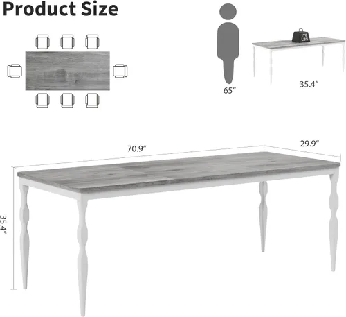 Miniatura 2 de Mesa de comedor rectangular para 6, 71 pulgadas, mesa de cocina rústica de granja con mesa grande, mesa de comedor larga de madera con patas