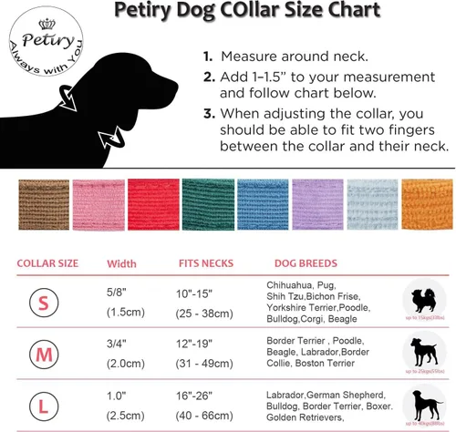 Miniatura 8 de Collar de perro de corduroy suave con hebilla de metal de alta calidad, para perros medianos. (Blanco, Mediano: 12-19")