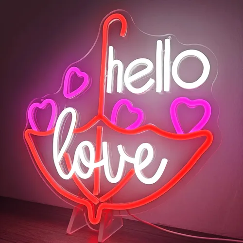 Miniatura 6 de Letrero de neón para el día de San Valentín, luz LED de neón regulable con texto en inglés «Hello Love» para decoración de pared, letrero de neón