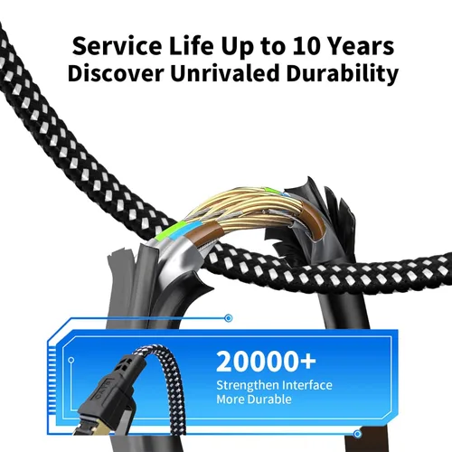 Miniatura 3 de Cable Ethernet Cat 8 de 10 pies, Cable de Internet Trenzado de Alta Velocidad Cable de Red con Conector RJ45 40Gbps 2000Mhz Cable LAN de Servicio