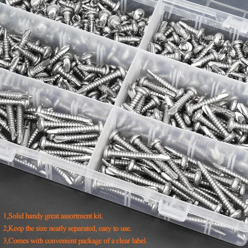 Miniatura 6 de HELIFOUNER 240 piezas #10 x 1/2", 5/8", 3/4", 1", 1-1/4", 1-1/2", tornillos autoperforantes de cabeza panorámica de 1-1/2", kit surtido de tornillos