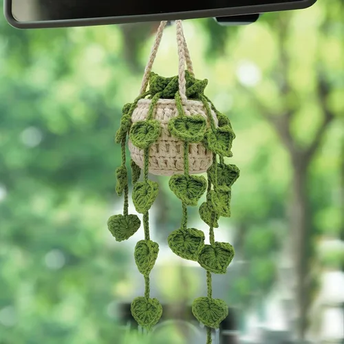 Miniatura 9 de Lindos accesorios para plantas de automóvil, accesorios de suspensión para espejo retrovisor tejido a mano con orquídeas en maceta de ganchillo B