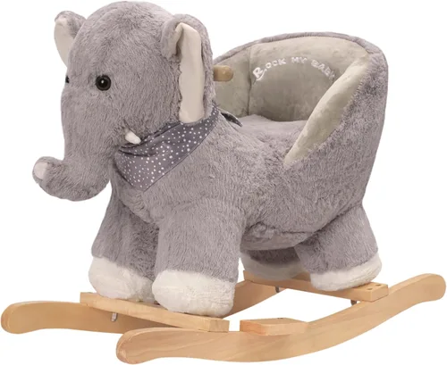 ROCK MY BABY Elefante de caballo mecedora para bebé con silla, animales mecedores de peluche, caballo de juguete mecedor de madera, balancín para