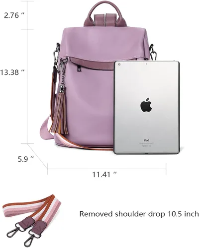 Miniatura 16 de Bromen - Mochila tipo bolso de mano de piel antirrobo para mujer a la moda, Beige floral, L