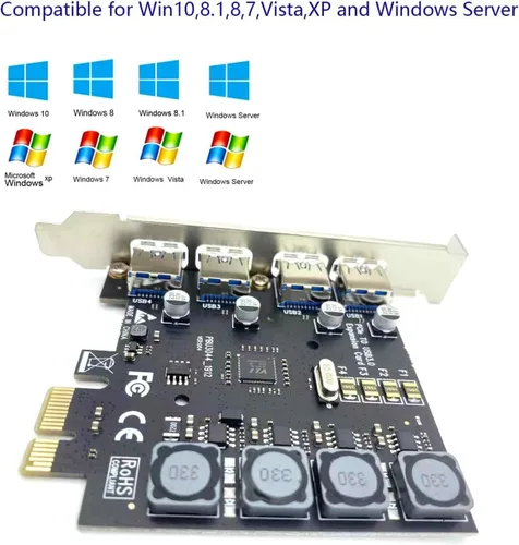 Miniatura 4 de Tarjeta PCIE USB 3.0 de 4 puertos Tarjeta de expansión PCI Express (PCIe) de 5 Gbps para Windows 11/10/8.1/8/7/Vista/XP/Server y Linux