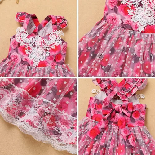 Miniatura 5 de IDOPIP Baby Girls Floral Tutu Dress Summer Mesh Lace Sleeveless Backless Princess Birthday Party Dresses with Headband Outfit