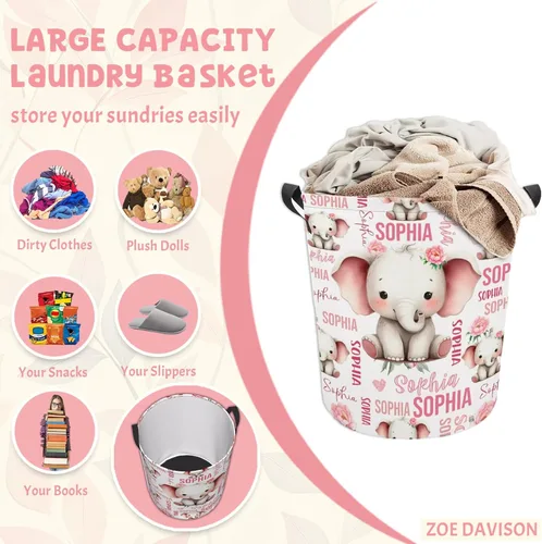 Miniatura 2 de ZOE DAVISON Cestas de lavandería personalizadas de elefante, regalos personalizados de elefante, cesta de lavandería con nombre personalizado