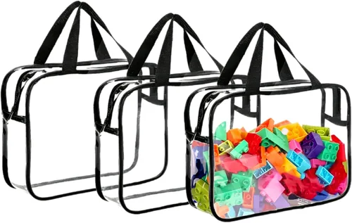 Bolsa de almacenamiento transparente con cremallera, bolsas organizadoras para viajes en casa con asas, para bloques de construcción, rompecabezas,