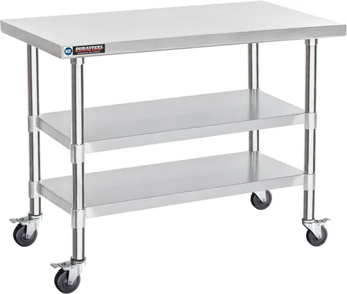 Miniatura 14 de Mesa de trabajo DuraSteel de acero inoxidable 30" x 24" x 34" de altura con 4 ruedas giratorias - Mesa de trabajo para preparación de alimentos