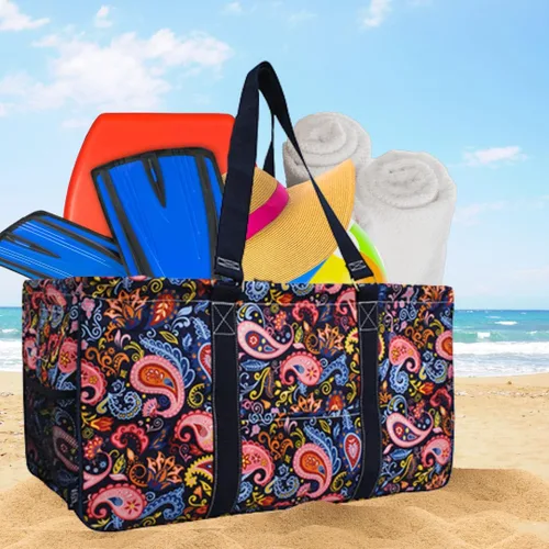 Miniatura 290 de NGIL Bolsa de comestibles reutilizable extra grande plegable de gran tamaño para comestibles, almacenamiento, picnic, playa, Bronco-negro occidental