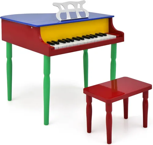 Costzon Piano Clásico para Niños, Piano de Juguete de Madera de 30 Teclas con Soporte para Partituras y Banco, Mini Juguete Musical para Niños,