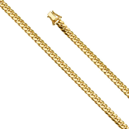 Miniatura 2 de Wellingsale 14k Yellow Gold Solid 5.5mm Miami Cuban Concaved Curb Chain Necklace