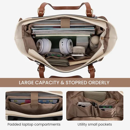 Miniatura 4 de LOVEVOOK Bolso para laptop con gran portavasos para mujer, bolso de mano de cuero para trabajo, bolso de hombro profesional para computadora de 15.6