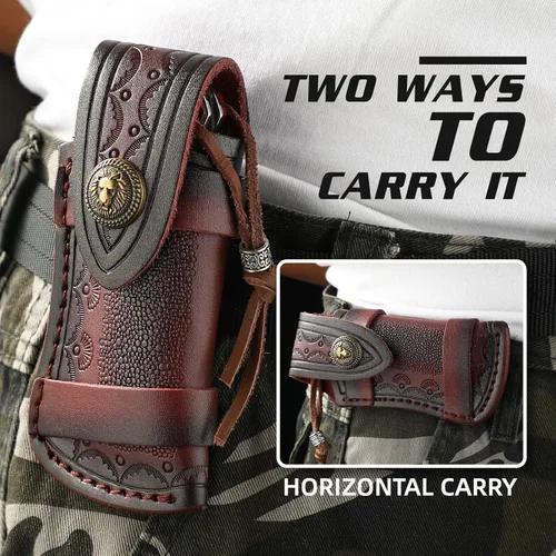 Miniatura 5 de Generic Bolsa plegable de cuero para cuchillos con funda plegable para cuchillos de 4 pulgadas y anillo para cinturón