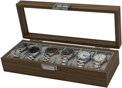 Miniatura 2 de Caja de reloj vitrina organizador de joyas con tapa de vidrio (madera-6slot)