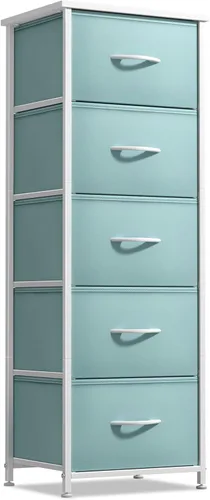 Sorbus Cómoda de tela para dormitorio de niños, cómoda de 5 cajones, torre de almacenamiento alta, organizador de ropa, para armario, sala de