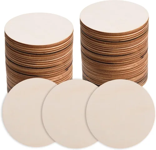 Miniatura 8 de 100 círculos de madera de 3 pulgadas para manualidades, círculos de madera sin terminar, recortes de disco de madera redondos naturales en blanco