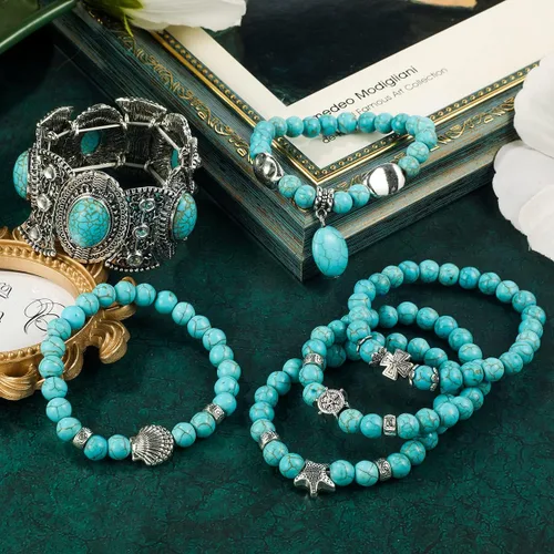 Miniatura 6 de LETAJOY Turquoise Bracelet for Women,Healing Crystal Stone Stretch Round Bead Bracelets for Women Men Jewelry