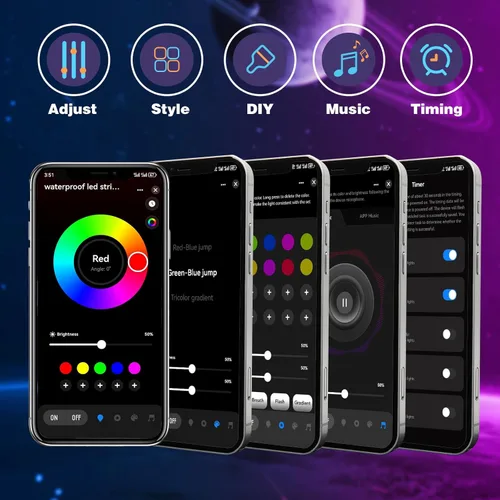 Miniatura 5 de KSIPZE Tiras de luces LED al aire libre impermeables IP68, luces LED al aire libre RGB con botón y control de aplicación Bluetooth, sincronización