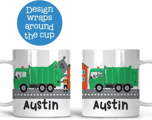 Miniatura 2 de Taza de camión de basura personalizada para niños con nombre del niño, taza irrompible de camión de basura, apta para lavavajillas y sin BPA
