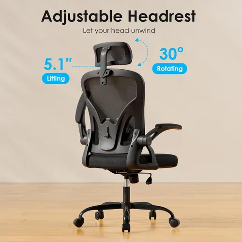 Miniatura 5 de Farini Silla ergonómica de oficina, silla de escritorio para oficina en casa con reposacabezas, silla de computadora de respaldo alto con Negro-negro