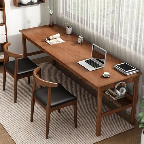 Miniatura 7 de Silla de comedor de madera maciza con acabado de nogal de mediados de siglo, modernas sillas de comedor tapizadas de piel sintética con respaldo