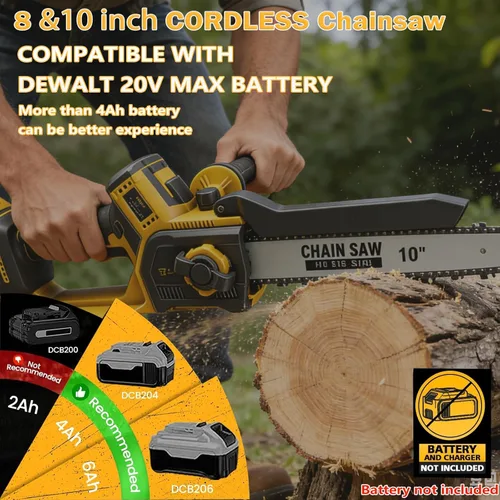 Miniatura 2 de Mini motosierra inalámbrica de 8 y 10 pulgadas, compatible con batería Dewalt de 20 V MAX, motosierras eléctricas sin escobillas para cortar madera