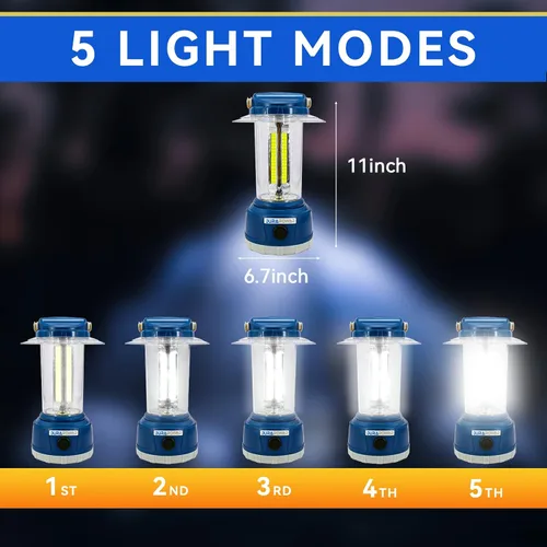 Miniatura 7 de Durapower Linterna LED de camping recargable, 2000 lúmenes de brillo, 5 modos, banco de energía de 4000 mAh, linterna impermeable IP44