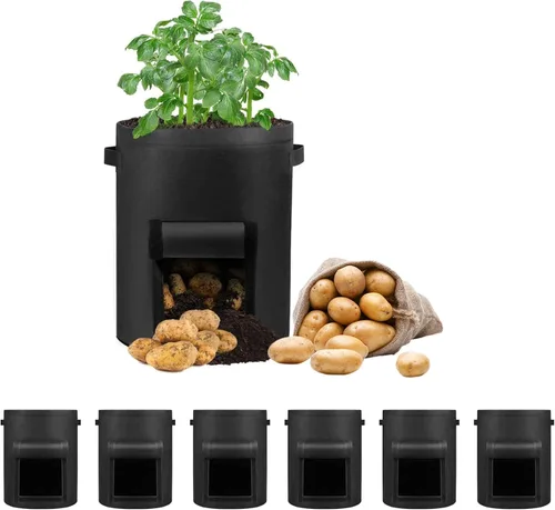LITLANDSTAR Paquete de 6 bolsas de cultivo de papas de 7 galones, tela no tejida resistente, bolsa de plantación de jardín, contenedor de plantas
