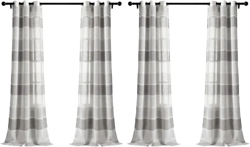 Miniatura 10 de Lush Decor Par de paneles de cortinas transparentes con ojales y textura beige para ventana (84 x 38 pulgadas)
