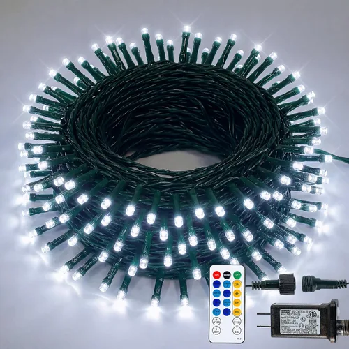 Miniatura 12 de Hopolon Guirnalda de luces para interiores y exteriores, 33 pies, 100 luces LED de Navidad con control remoto, cable verde conectable, luces