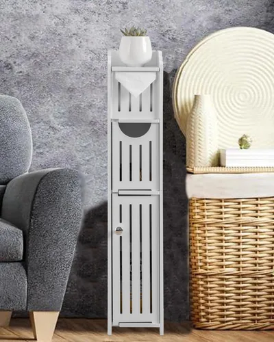Miniatura 5 de AOJEZOR Gabinete de almacenamiento de baño: gabinete de almacenamiento de baño pequeño - Soporte de papel higiénico apto para Mega Roll, Blanco