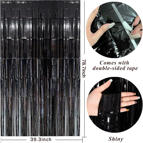 Miniatura 2 de Cortinas de Flecos de Aluminio con Serpentinas Negras para Telón de Fondo de Fiesta Serpentinas de Aluminio para Decoraciones de Cumpleaños