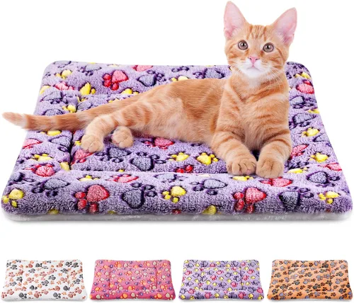 Miniatura 18 de Tuanse Paquete de 4 Tapetes de Cama Ultra Suaves para Perros y Gatos con Lindos Estampados, Almohadilla Reversible de Vellón para Jaula/Perrera