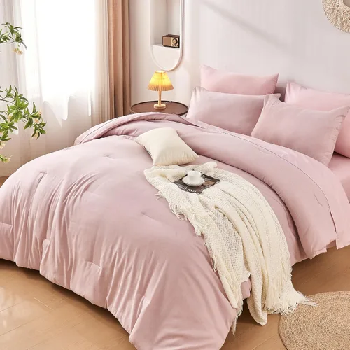Miniatura 9 de DECMAY Juego de edredón beige de 5 piezas, tamaño individual/individual XL, suave para todas las estaciones, juego de ropa de cama en una bolsa